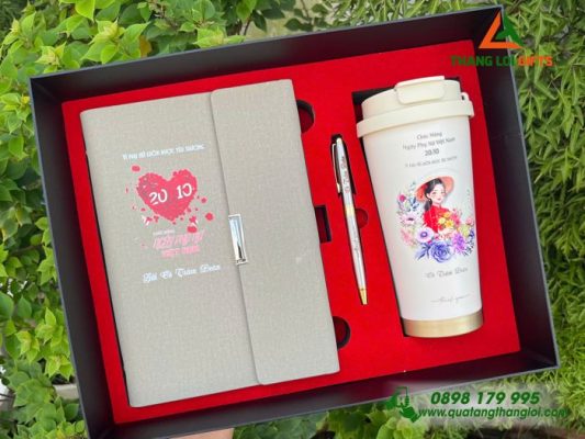 Bộ Quà Tặng (Sổ+Ly+Bút) In Khắc Logo Mừng Ngày Phụ Nữ 20-10