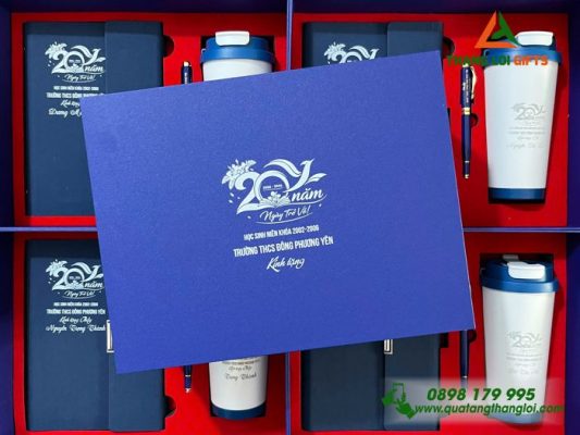 Bộ Quà Tặng (Sổ+Ly+Bút) In Khắc Logo 20 Năm Trường THCS Đông Phương Yên