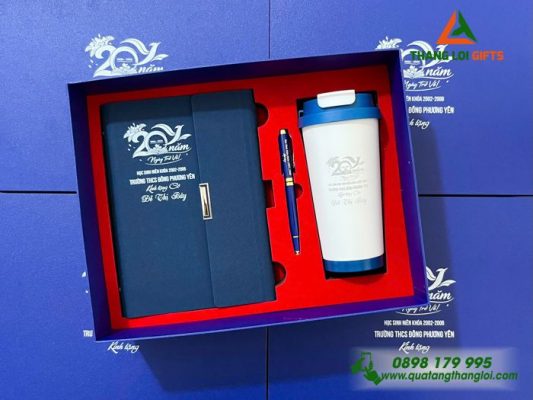 Bộ Quà Tặng (Sổ+Ly+Bút) In Khắc Logo 20 Năm Trường THCS Đông Phương Yên