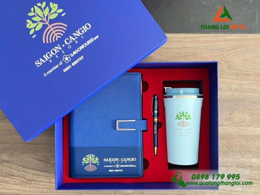 Set Quà Tặng (Sổ+Ly+Bút) In Khắc Logo Sài Gòn Cần Giờ Resort