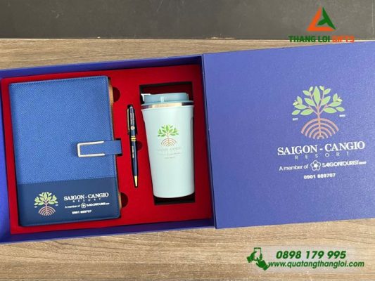 Set Quà Tặng (Sổ+Ly+Bút) In Khắc Logo Sài Gòn Cần Giờ Resort