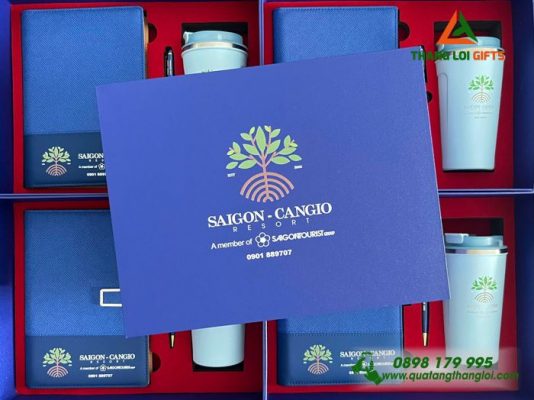 Set Quà Tặng (Sổ+Ly+Bút) In Khắc Logo Sài Gòn Cần Giờ Resort