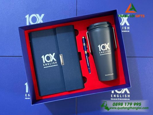 Giftset VIP (Sổ+Ly Lock&Lock+Bút) In Khắc Logo Trung Tâm Tiếng Anh 10X