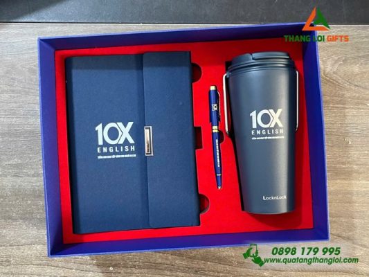 Giftset VIP (Sổ+Ly Lock&Lock+Bút) In Khắc Logo Trung Tâm Tiếng Anh 10X