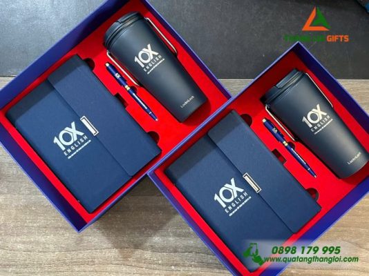 Giftset VIP (Sổ+Ly Lock&Lock+Bút) In Khắc Logo Trung Tâm Tiếng Anh 10X