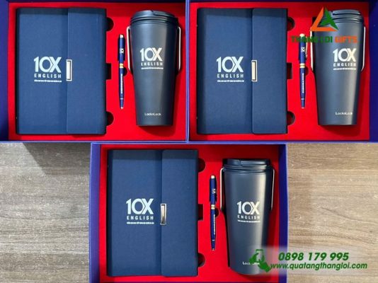 Giftset VIP (Sổ+Ly Lock&Lock+Bút) In Khắc Logo Trung Tâm Tiếng Anh 10X