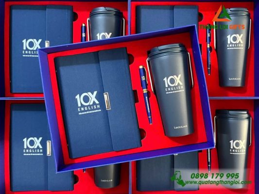 Giftset VIP (Sổ+Ly Lock&Lock+Bút) In Khắc Logo Trung Tâm Tiếng Anh 10X
