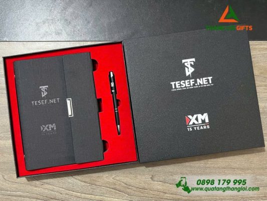 Bộ Quà Tặng Sổ+Bút Dập Chìm Logo Doanh Nghiệp TESEF.NET