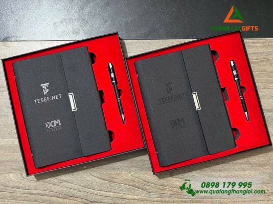 Bộ Quà Tặng Sổ+Bút Dập Chìm Logo Doanh Nghiệp TESEF.NET