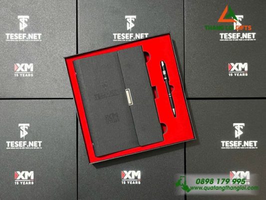 Bộ Quà Tặng Sổ+Bút Dập Chìm Logo Doanh Nghiệp TESEF.NET
