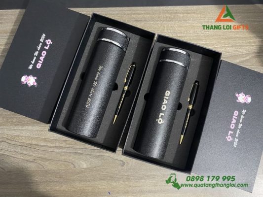 Bộ Quà Tặng (Bình+Bút) Màu Đen In Khắc Tên Công Ty Giao Lộ