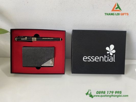 Combo Quà Tặng (Hộp Namecard+Bút) In Khắc Logo Doanh Nghiệp ESSENTIAL
