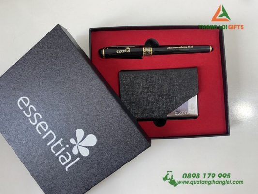 Combo Quà Tặng (Hộp Namecard+Bút) In Khắc Logo Doanh Nghiệp ESSENTIAL