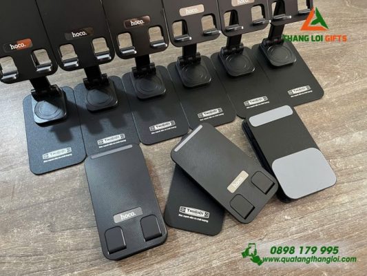 Giá Đỡ Điện Thoại Hoco Màu Đen Khắc Logo Doanh Nghiệp Thibidi