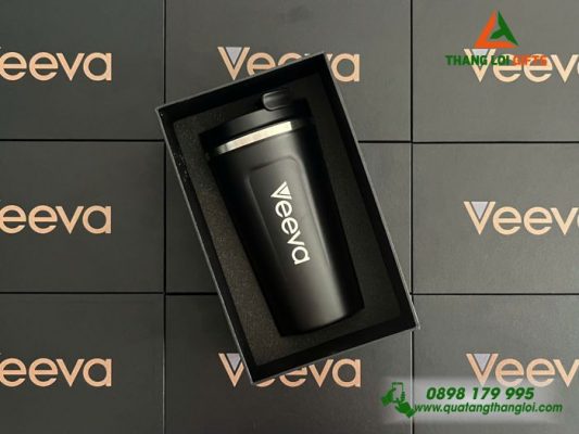 Ly Giữ Nhiệt 510ml Màu Đen In Logo Doanh Nghiệp Veeva