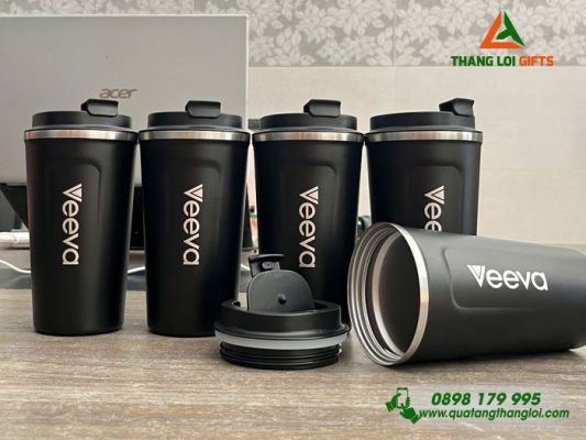 Ly Giữ Nhiệt 510ml Màu Đen In Logo Doanh Nghiệp Veeva