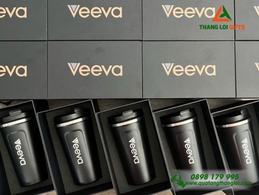 Ly Giữ Nhiệt 510ml Màu Đen In Logo Doanh Nghiệp Veeva