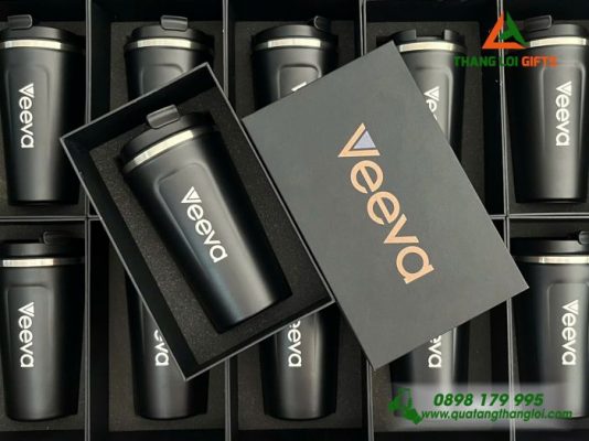 Ly Giữ Nhiệt 510ml Màu Đen In Logo Doanh Nghiệp Veeva