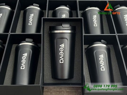 Ly Giữ Nhiệt 510ml Màu Đen In Logo Doanh Nghiệp Veeva