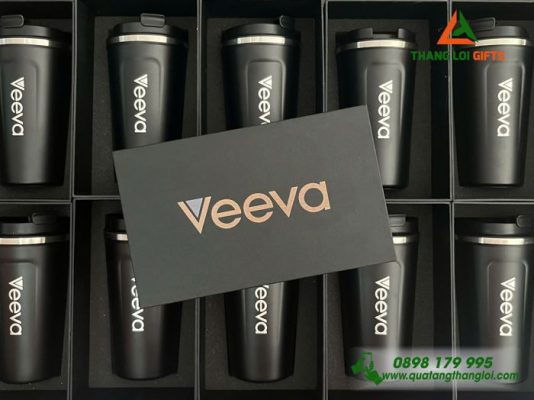 Ly Giữ Nhiệt 510ml Màu Đen In Logo Doanh Nghiệp Veeva