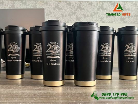Ly Giữ Nhiệt 530ml Màu Đen Khắc Logo Trường THPT Trần Hưng Đạo