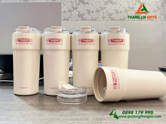 Ly Giữ Nhiệt Lock&Lock LHC4357 Màu Trắng Kem In Logo Doanh Nghiệp Thibidi