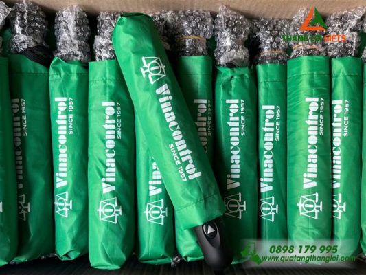 Ô Dù Cầm Tay Gấp 3 Màu Xanh Lá In Logo Doanh Nghiệp Vinacontrol
