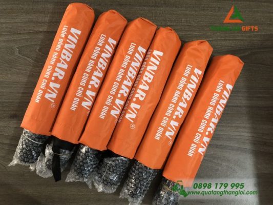 Ô Dù Cầm Tay Màu Cam In Logo Doanh Nghiệp VINBAR.VN