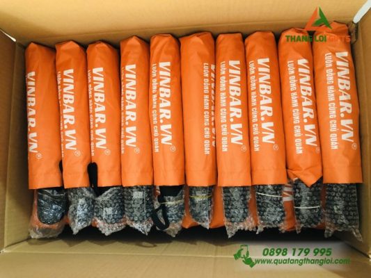 Ô Dù Cầm Tay Màu Cam In Logo Doanh Nghiệp VINBAR.VN