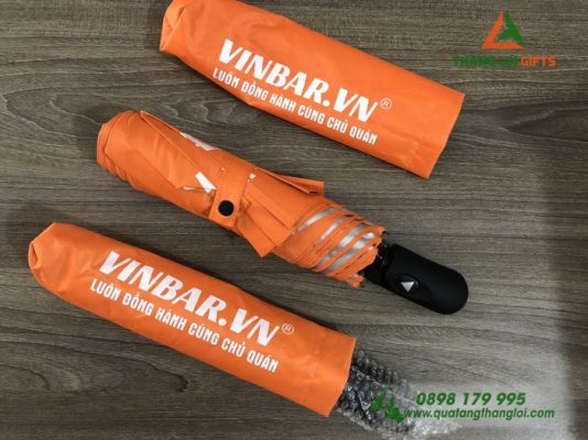 Ô Dù Cầm Tay Màu Cam In Logo Doanh Nghiệp VINBAR.VN