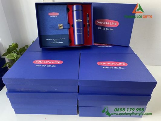 Combo Quà Tặng (Sổ+Bình+Bút) In Khắc Logo Công Ty Bảo Hiểm Dai-ichi Life