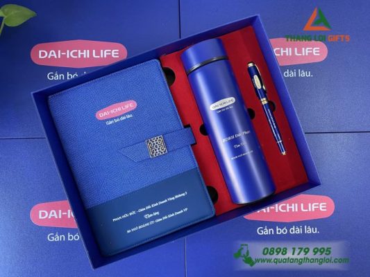 Combo Quà Tặng (Sổ+Bình+Bút) In Khắc Logo Công Ty Bảo Hiểm Dai-ichi Life