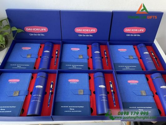 Combo Quà Tặng (Sổ+Bình+Bút) In Khắc Logo Công Ty Bảo Hiểm Dai-ichi Life