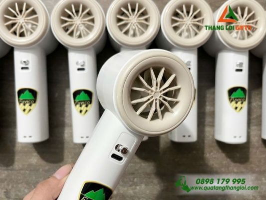 Quạt Cầm Tay Mini Màu Trắng Kem In Logo Đại Phúc Vinh CNC