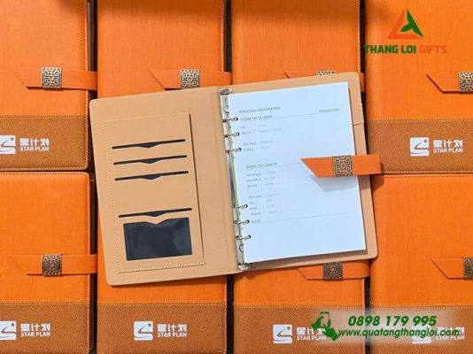 Mẫu Sổ Da Bìa Còng Màu Cam In Logo Doanh Nghiệp Luxshare ICT Cao Cấp