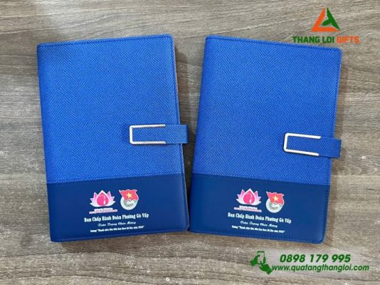 Sổ Da Bìa Còng Màu Xanh In Logo Đoàn Thanh Niên Cộng Sản