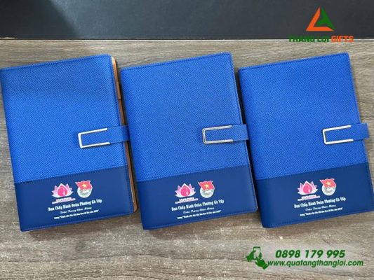 Sổ Da Bìa Còng Màu Xanh In Logo Đoàn Thanh Niên Cộng Sản