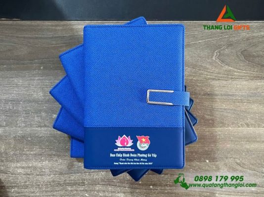 Sổ Da Bìa Còng Màu Xanh In Logo Đoàn Thanh Niên Cộng Sản