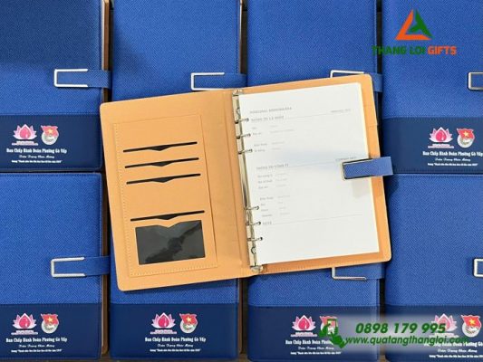 Sổ Da Bìa Còng Màu Xanh In Logo Đoàn Thanh Niên Cộng Sản