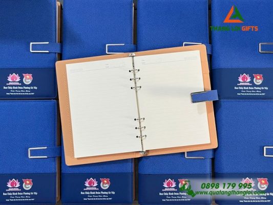Sổ Da Bìa Còng Màu Xanh In Logo Đoàn Thanh Niên Cộng Sản