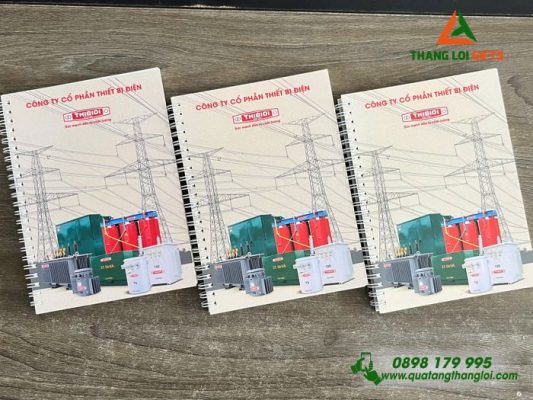 Sổ Tay Lò Xo Màu Trắng In Logo Hình Ảnh Doanh Nghiệp Thibidi