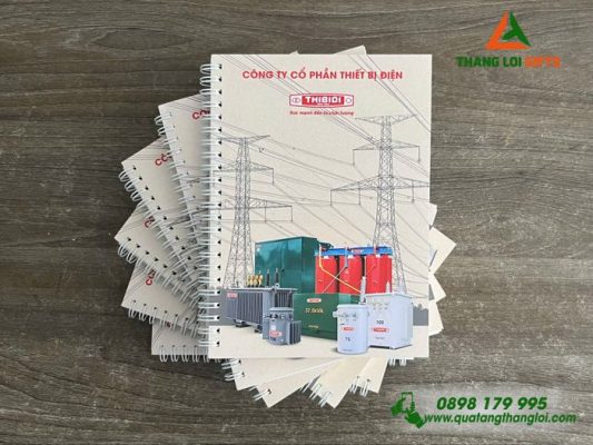 Sổ Tay Lò Xo Màu Trắng In Logo Hình Ảnh Doanh Nghiệp Thibidi