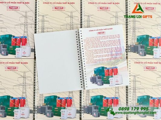 Sổ Tay Lò Xo Màu Trắng In Logo Hình Ảnh Doanh Nghiệp Thibidi