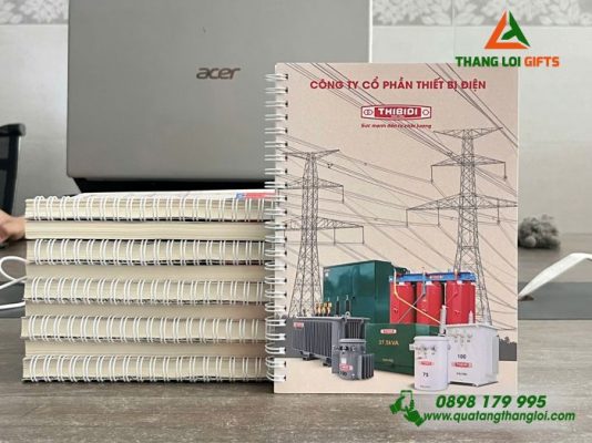 Sổ Tay Lò Xo Màu Trắng In Logo Hình Ảnh Doanh Nghiệp Thibidi