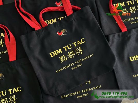 Túi Vải Canvas Màu Đen In Logo Nhà Hàng Ẩm Thực DIM TU TAC
