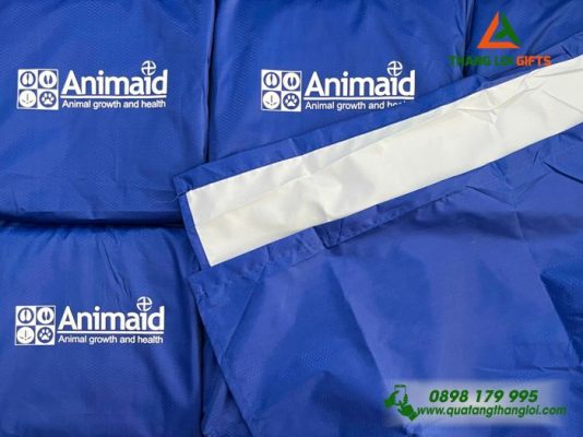 Áo Mưa Cánh Dơi Vải Tổ Ong Màu Xanh In Logo Doanh Nghiệp Animaid