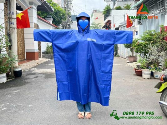 Áo Mưa Cánh Dơi Vải Tổ Ong Màu Xanh In Logo Doanh Nghiệp Animaid