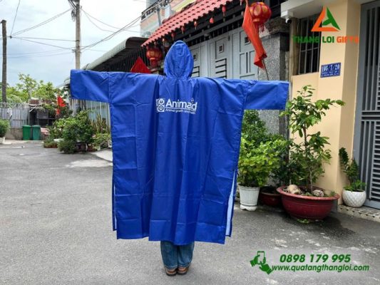 Áo Mưa Cánh Dơi Vải Tổ Ong Màu Xanh In Logo Doanh Nghiệp Animaid