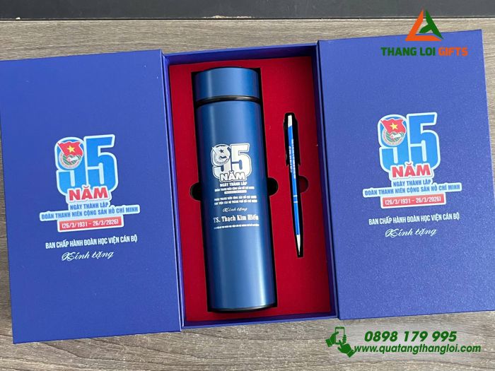 Combo Quà Tặng (Bình+Bút) In Khắc Logo 95 Năm Thành Lập Đoàn Thanh Niên