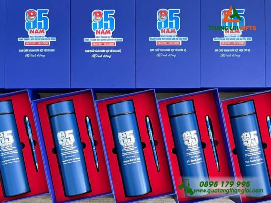 Combo Quà Tặng (Bình+Bút) In Khắc Logo 95 Năm Thành Lập Đoàn Thanh Niên